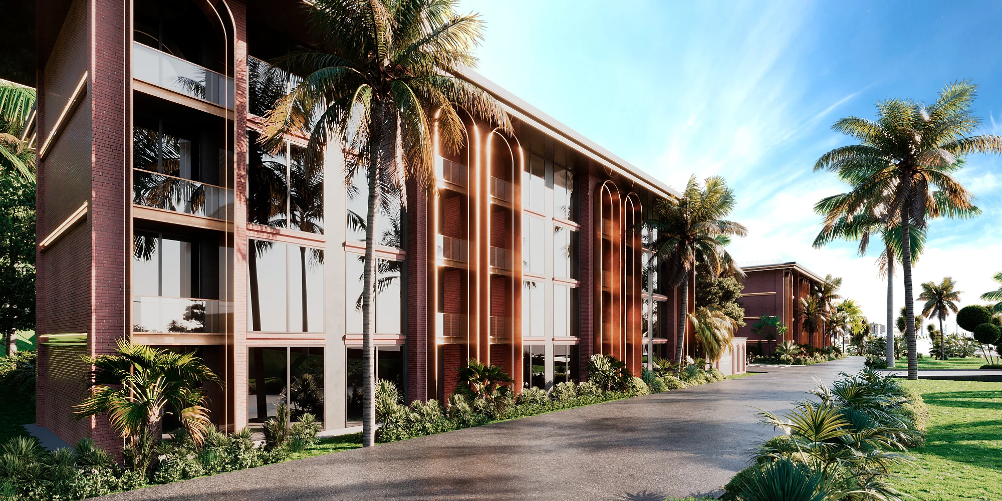 Hennessy Residence brick-arcade landing